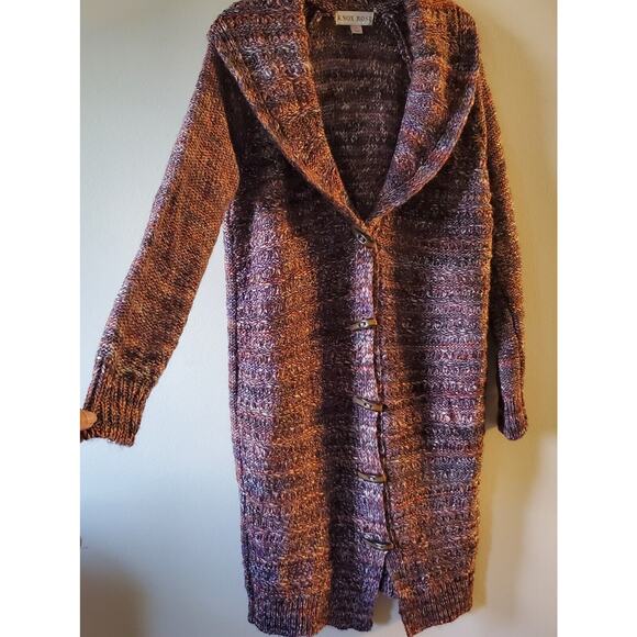 Knox Rose Sz L Long Chunky Knit Button Front Cardigan Sweater Coat Wool Alpaca - Picture 2 of 10